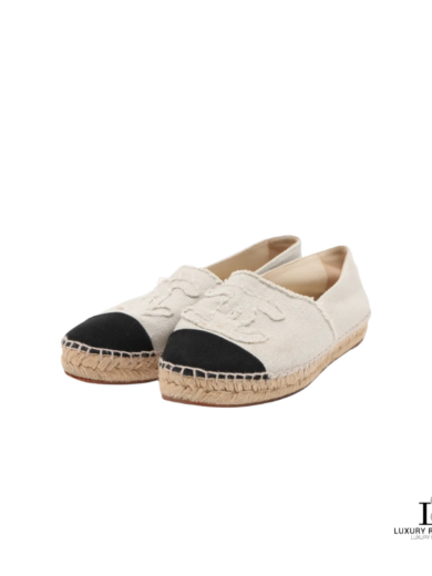 Chanel Beige/Black Canvas Interlocking CC Logo Espadrilles