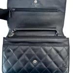 Chanel Cambon Ligne black quilted lambskin wallet on chain with silver hardware, view 15