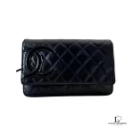 Chanel Cambon Ligne black quilted lambskin wallet on chain with silver hardware, view 2