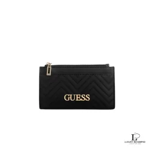 Pre-loved Guess Pristina black quilted card case, new with tag, front view – secondhand designer, NZ