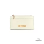 Pre-loved Guess Pristina cream quilted card holder, new with tag, front view – secondhand designer, NZ