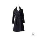 Pre-loved Burberry London Blue Label black cotton double-breasted trench coat, size 38, front view – secondhand designer, NZ