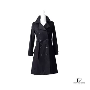 Pre-loved Burberry London Blue Label black cotton double-breasted trench coat, size 38, front view – secondhand designer, NZ