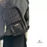 Crestbridge Black Label men's black and grey monogram sling bag, view 15