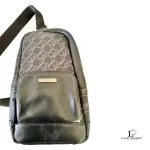 Crestbridge Black Label men's black and grey monogram sling bag, view 5