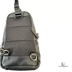 Crestbridge Black Label men's black and grey monogram sling bag, view 6