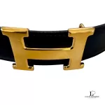 Hermès H reversible black and brown leather belt with gold-tone buckle, size 70, view 17