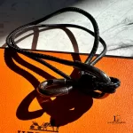Hermès black leather and silver Double Hoop wraparound bracelet, view 2