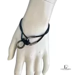 Hermès black leather and silver Double Hoop wraparound bracelet, view 11