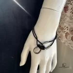 Hermès black leather and silver Double Hoop wraparound bracelet, view 12