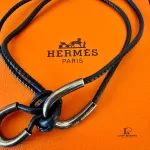 Hermès black leather and silver Double Hoop wraparound bracelet, view 10