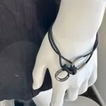Hermès black leather and silver Double Hoop wraparound bracelet, view 13