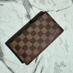 Pre-loved Louis Vuitton Damier Ebene agenda cover bifold wallet, front view – secondhand designer, NZ
