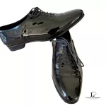 Saint Laurent Paris black patent leather almond-toe oxford dress shoes, size 38, view 25