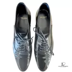 Saint Laurent Paris black patent leather almond-toe oxford dress shoes, size 38, view 9