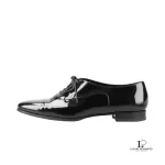 Saint Laurent Paris black patent leather almond-toe oxford dress shoes, size 38, view 7