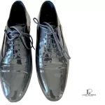 Saint Laurent Paris black patent leather almond-toe oxford dress shoes, size 38, view 22