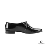Saint Laurent Paris black patent leather almond-toe oxford dress shoes, size 38, view 5