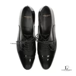 Saint Laurent Paris black patent leather almond-toe oxford dress shoes, size 38, view 3