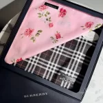 Pre-loved Burberry black Nova Check and pink floral handkerchief gift box set, front view – secondhand designer, NZ