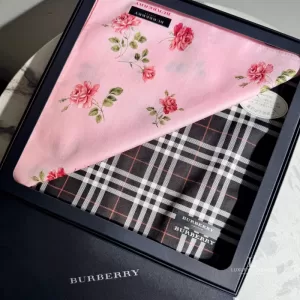 Pre-loved Burberry black Nova Check and pink floral handkerchief gift box set, front view – secondhand designer, NZ