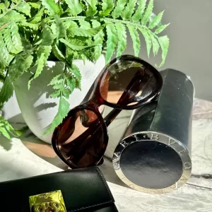 Pre-loved Bvlgari oversized tortoiseshell sunglasses, front view – secondhand designer, NZ