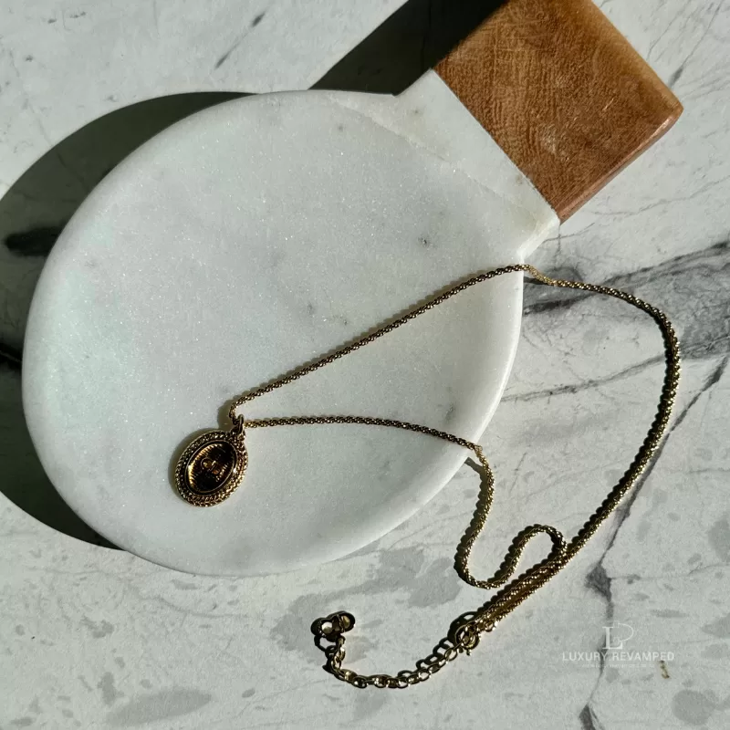 Christian Dior Oval 'CD' Gold-Tone Pendant Necklace