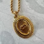 Christian Dior oval 'CD' gold-tone pendant necklace, view 3