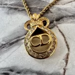 Christian Dior CD crown rhinestone gold-tone necklace, view 13