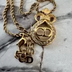 Christian Dior CD crown rhinestone gold-tone necklace, view 9