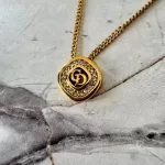 Christian Dior CD diamond-shaped rhinestone gold-tone necklace, view 4