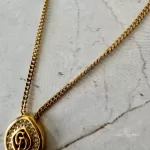 Christian Dior CD diamond-shaped rhinestone gold-tone necklace, view 5