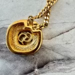 Christian Dior CD diamond-shaped rhinestone gold-tone necklace, view 9