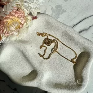 Pre-loved Christian Dior CD diamond-shaped rhinestone gold-tone necklace, front view – secondhand designer, NZ