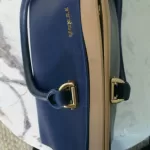 Furla cobalt blue and neutral bicolour leather satchel, view 9