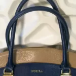 Furla cobalt blue and neutral bicolour leather satchel, view 16