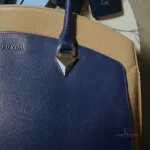 Furla cobalt blue and neutral bicolour leather satchel, view 20