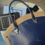 Furla cobalt blue and neutral bicolour leather satchel, view 22