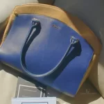 Furla cobalt blue and neutral bicolour leather satchel, view 27