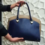 Furla cobalt blue and neutral bicolour leather satchel, view 24