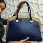 Furla cobalt blue and neutral bicolour leather satchel, view 25