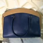 Furla cobalt blue and neutral bicolour leather satchel, view 3
