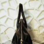 Furla black moc-croc embossed leather Alma-type handbag, view 3