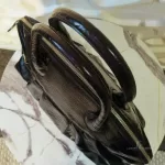 Furla black moc-croc embossed leather Alma-type handbag, view 9