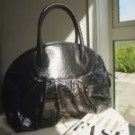 Furla black moc-croc embossed leather Alma-type handbag, view 27