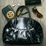 Furla black moc-croc embossed leather Alma-type handbag, view 31