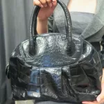 Furla black moc-croc embossed leather Alma-type handbag, view 25
