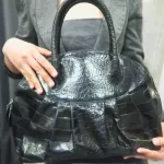 Furla black moc-croc embossed leather Alma-type handbag, view 26