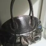 Furla black moc-croc embossed leather Alma-type handbag, view 22