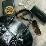 Furla black moc-croc embossed leather Alma-type handbag, view 28